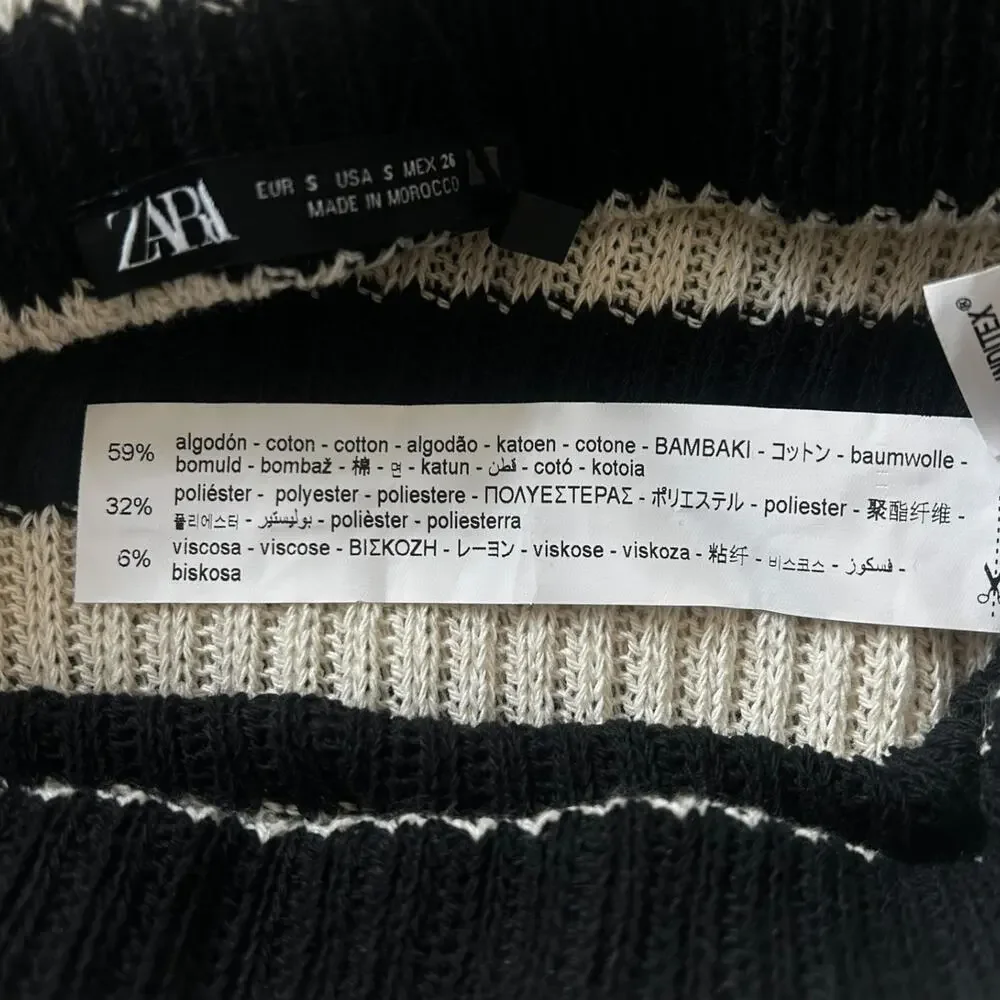 NWT Zara Black and White Striped Knit Midi Skirt Size Small